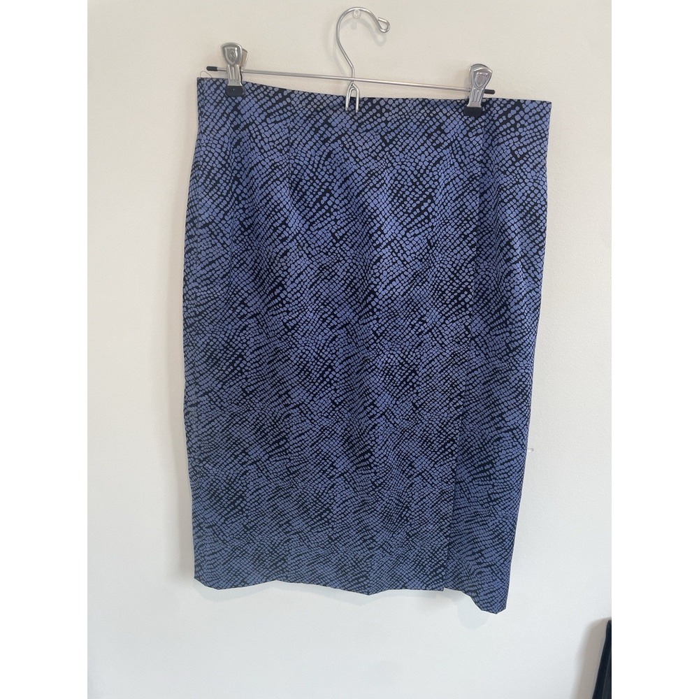 Vintage Carlisle High Waisted Midi Skirt Size 10 Blue Black 100%‎ Silk Lined